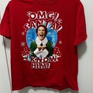 ELF Red Graphic Tee with Festive Design Size XL Will Farrell cotton short sleeve